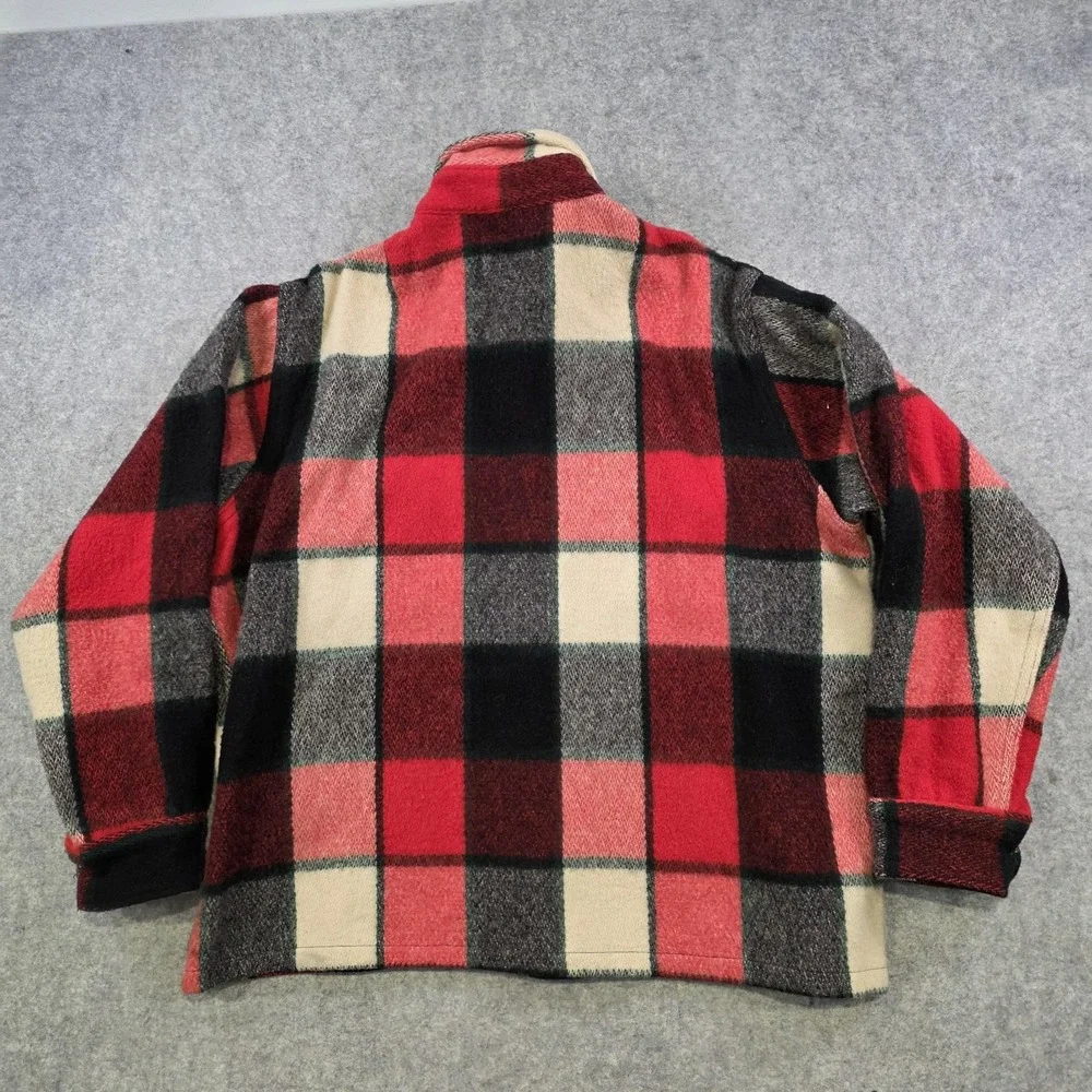 VTG 70s? LL Bean Jacket Mens XL Red Plaid Wool Flannel 552B Script Heavy Hunting